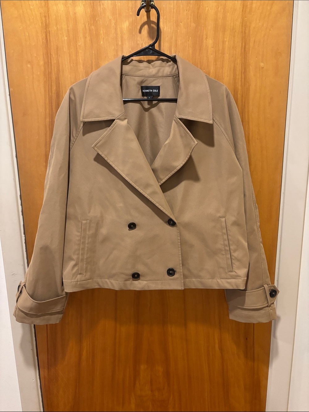 Kenneth Cole Cropped Double-Breasted Tan Trench Jacket
